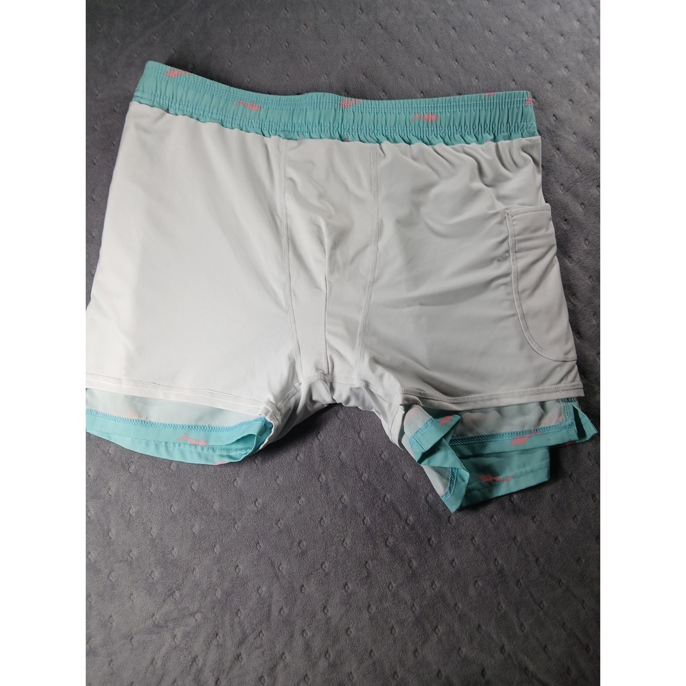 Brisira Mens Swim Trunks XL Light Blue Pink Shark Print Board Shorts Drawstring - Picture 11 of 12